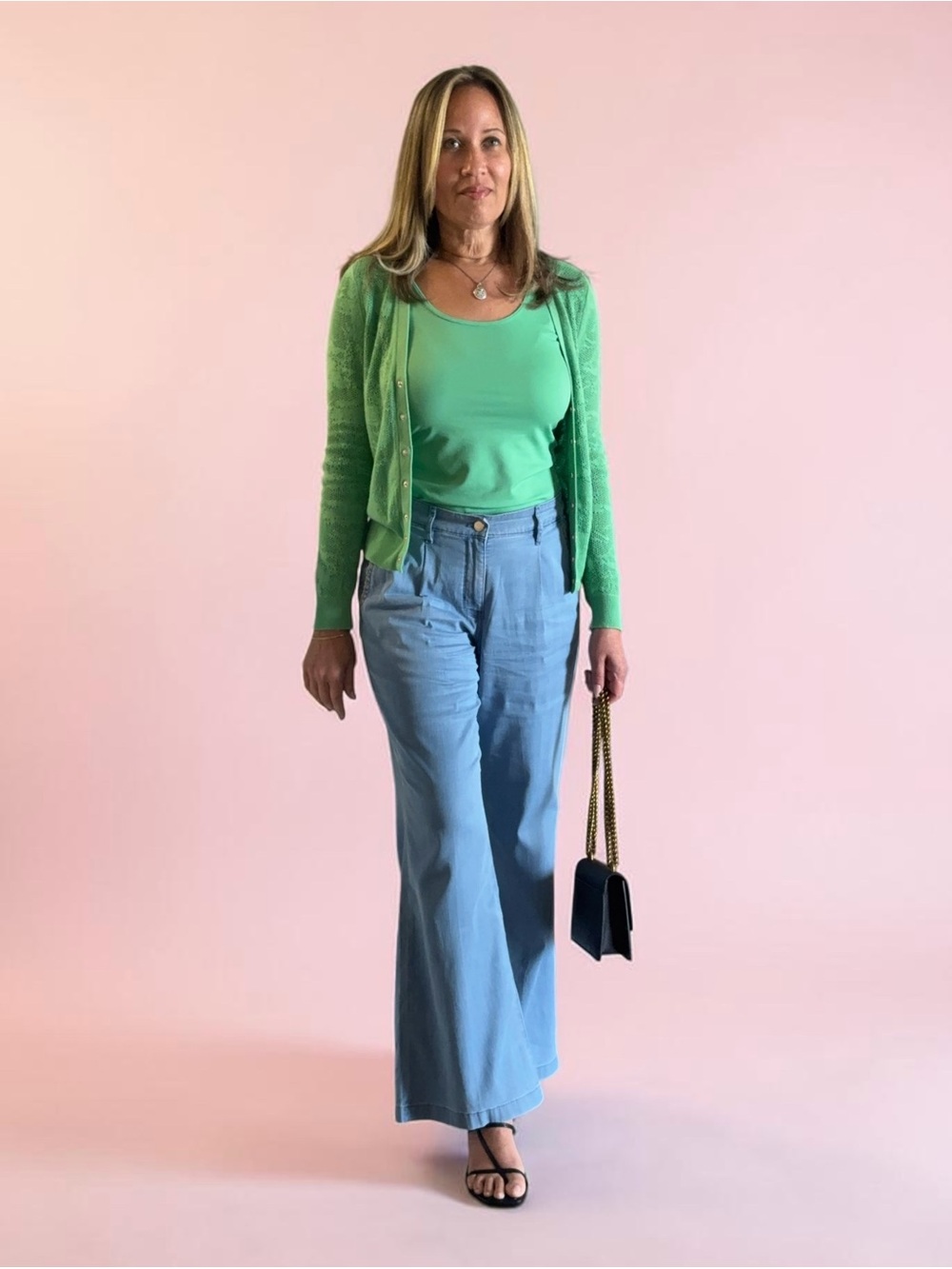 WHBM White House Black Market Outlet Mint Green Tank and Cardigan Set